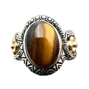 Barbara Bixby Womens Ring Sterling Silver 18K Gold Size 9 Tiger Eye